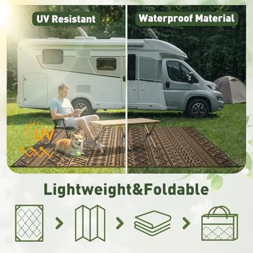 MontVoo Outdoor Rug Carpet Waterproof 6x9ft | Reversible Plastic Straw Boho Design for Patio & RV thumbnail 6