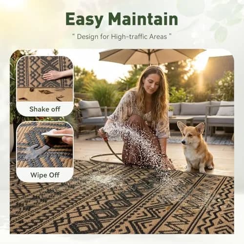 MontVoo Outdoor Rug Carpet Waterproof 6x9ft | Reversible Plastic Straw Boho Design for Patio & RV thumbnail 8