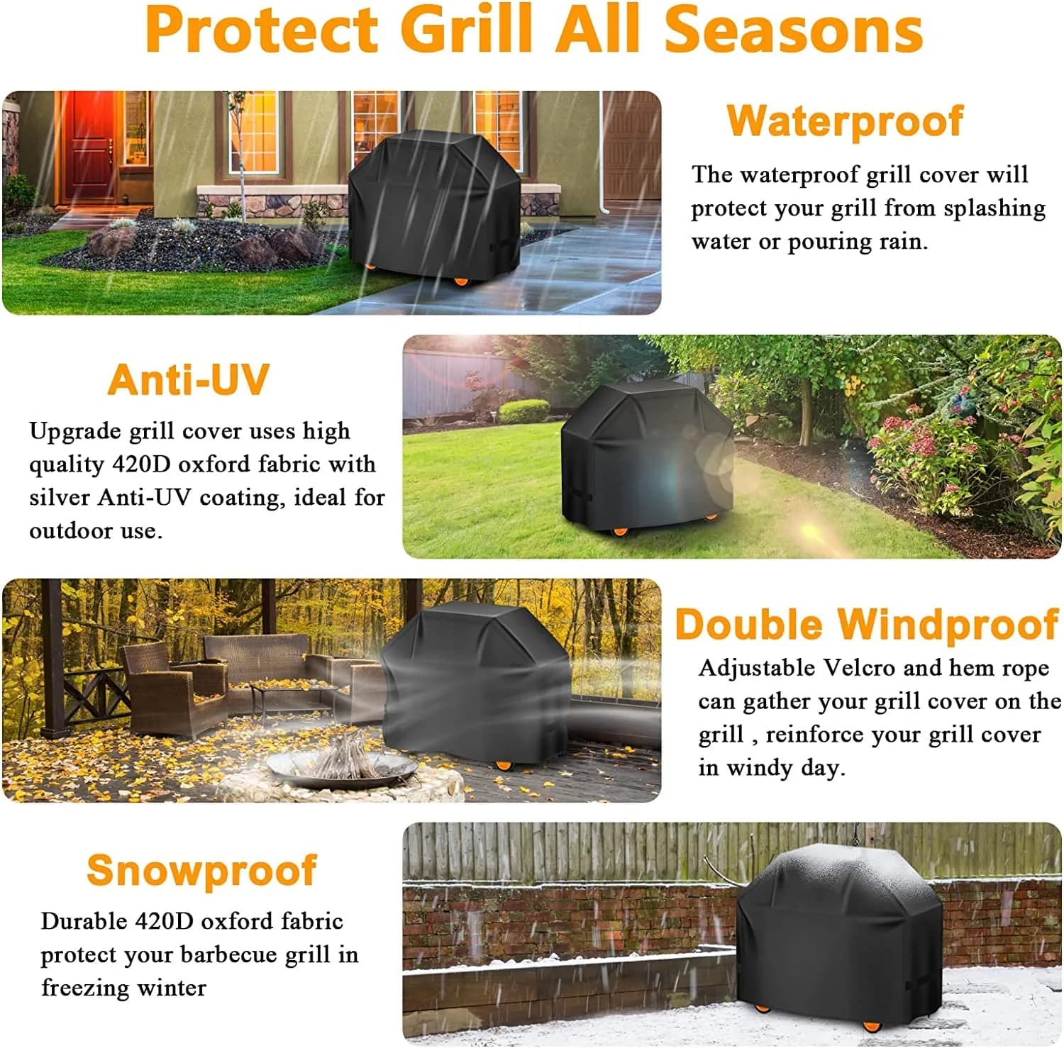 Aoretic 48 inch Grill Cover | Waterproof, Anti-UV, Windproof for Outdoor Grills - view 6