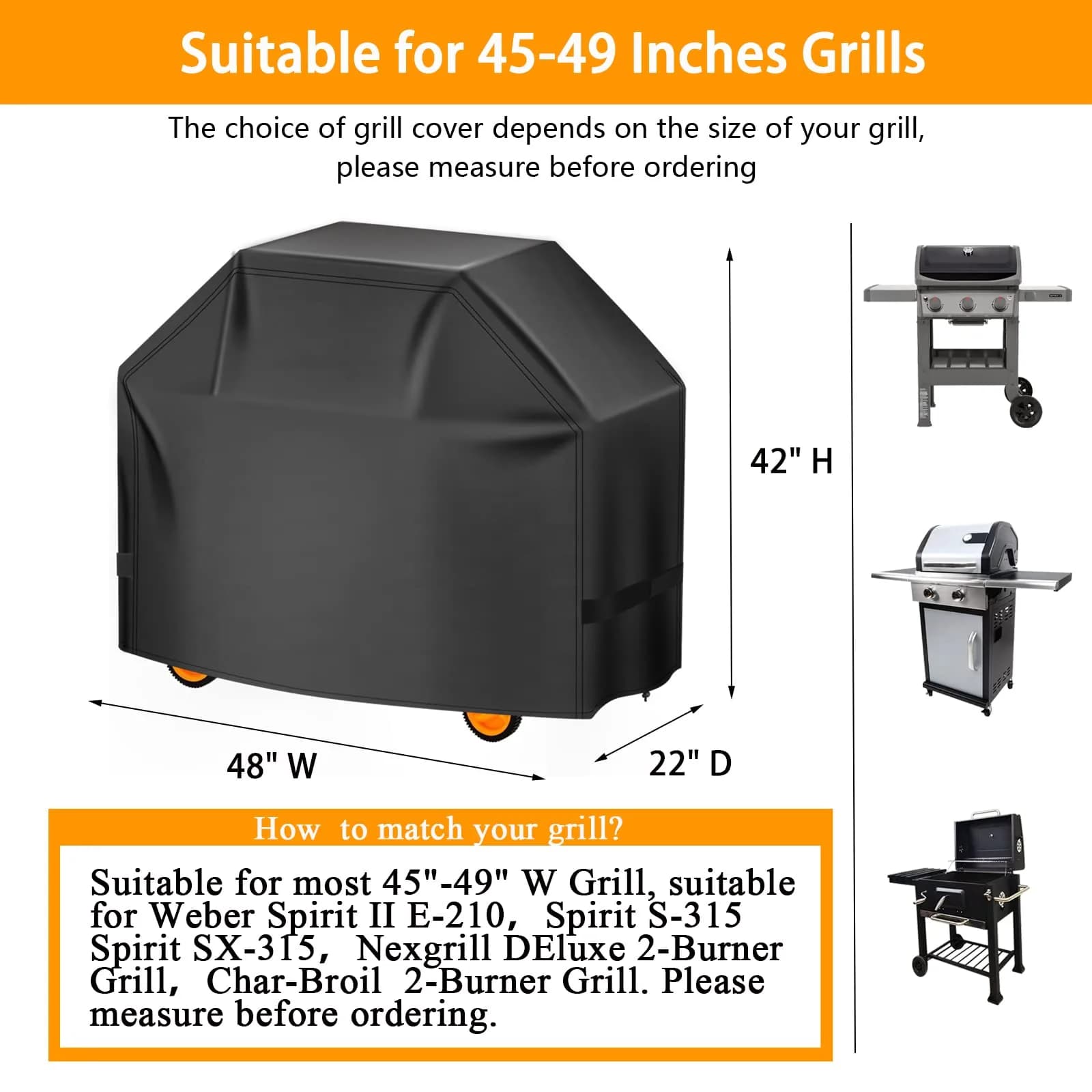 Aoretic 48 inch Grill Cover | Waterproof, Anti-UV, Windproof for Outdoor Grills - view 2
