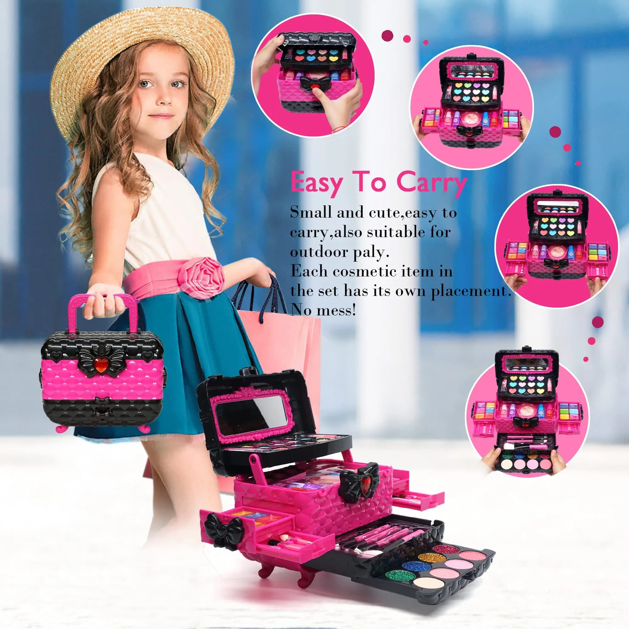 Mrabbitoo Kids Makeup Set Rose 57 Pcs | Pretend Play Toy for Girls Ages 3-12 - view 3
