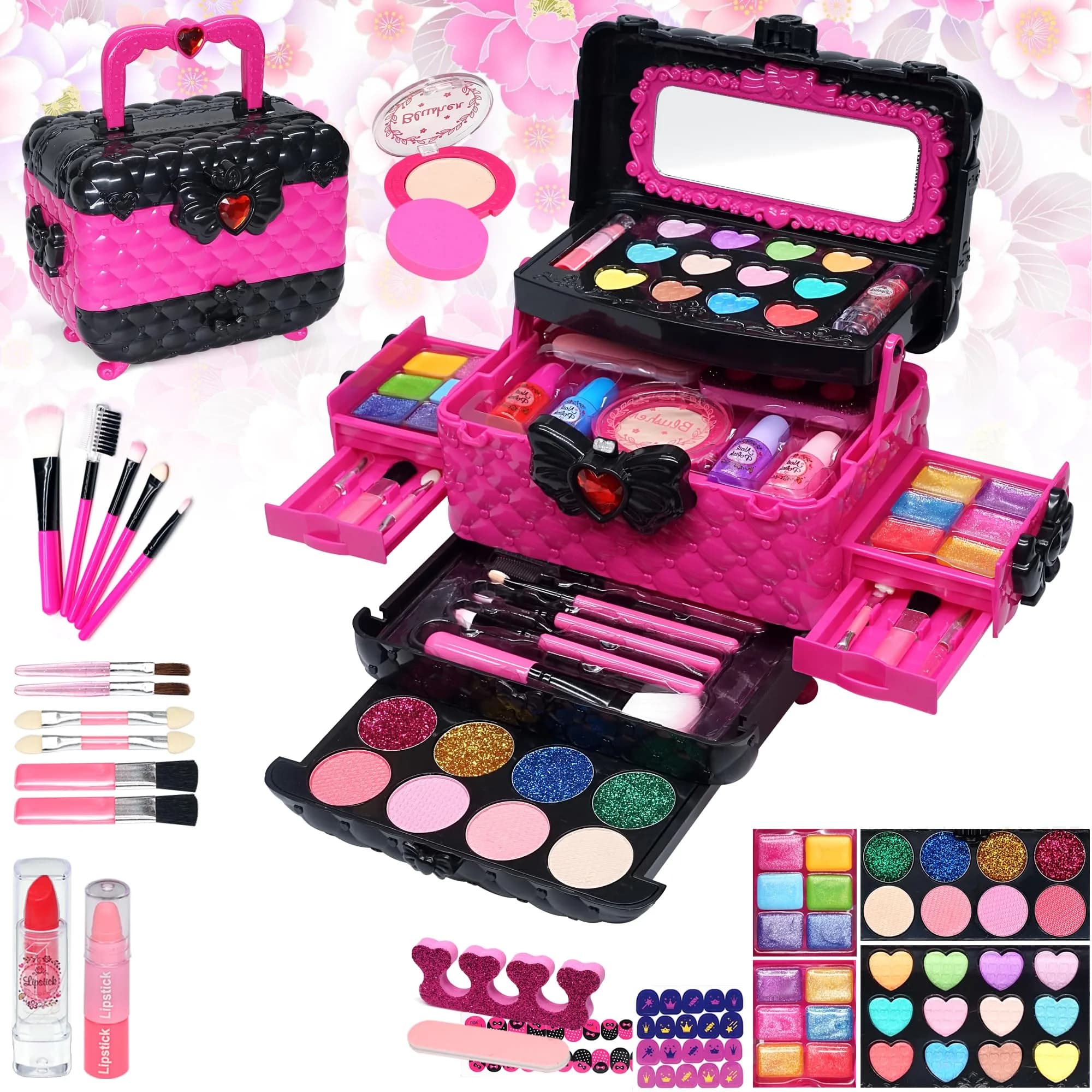 Mrabbitoo Kids Makeup Sets for Girls 5-8, 57 Pcs Play Make Up Kit | Princess Toddler Kid Stuff — kids makeup rose red 57 pcs