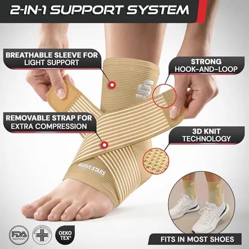 Sleeve Stars Ankle Brace for Men & Women Support, Beige Medium (10"-12") | FDA Approved Orthopedic Brace for Sprains & Pain Relief thumbnail 3