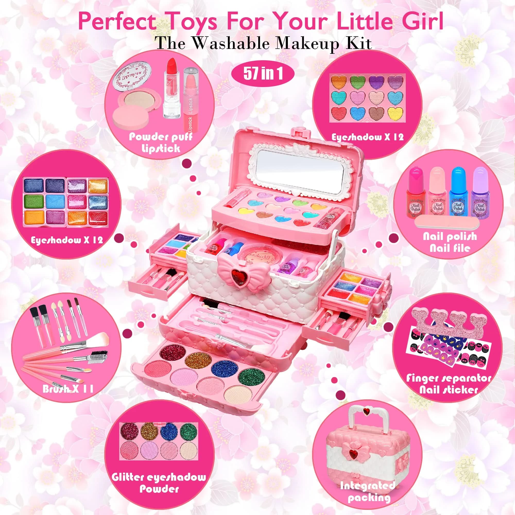 Mrabbitoo Kids Makeup Sets for Girls 5-8, 57 Pcs Play Make Up Kit | Princess Toddler Kid Stuff - view 3