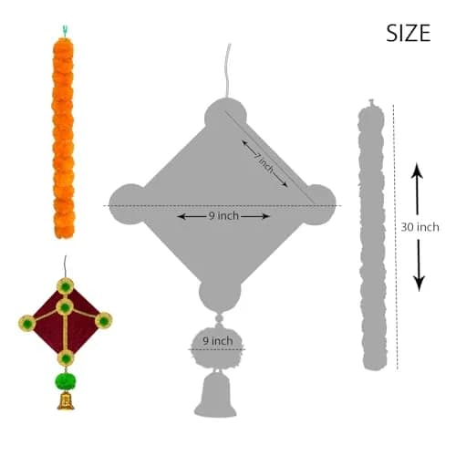 iHandikart Handmade Artificial Marigold Flowers Woolen Hanging Kite Garland 114 cm (45 inches) Pack of 5 | Festive Indian Decor thumbnail 4