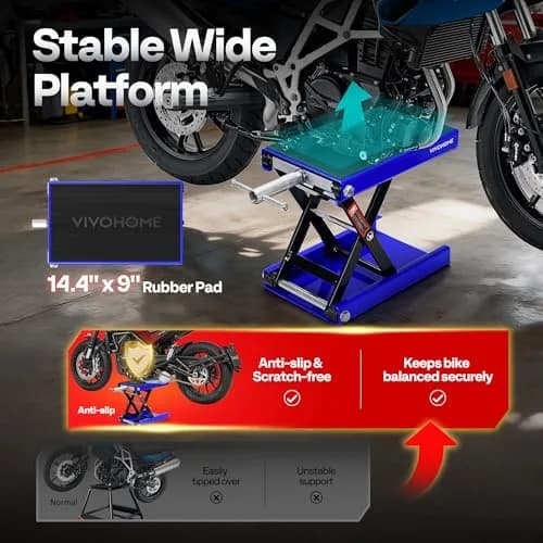 VIVOHOME 1100 LBS Motorcycle Lift Scissor Jack | Wide Deck Hoist Stand, Blue thumbnail 4