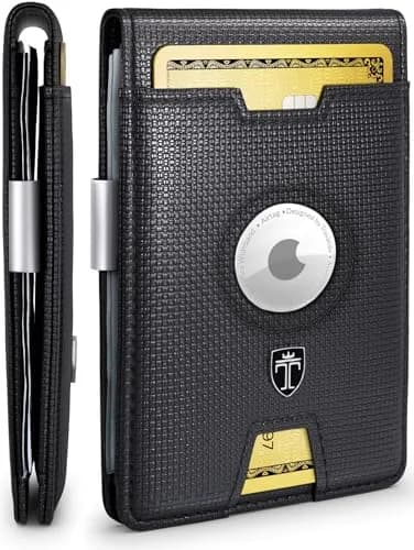 TRAVANDO AirTag Wallet with Money Clip & RFID Protection - Faux Leather Bi-Fold for 11 Cards, 109g (3.8 oz) | Black & Chess thumbnail 1