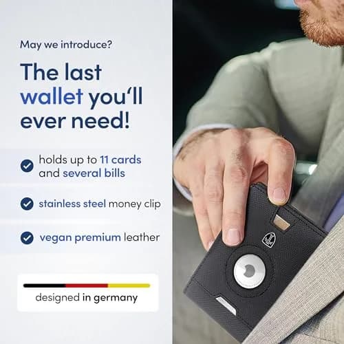 TRAVANDO AirTag Wallet with Money Clip & RFID Protection - Faux Leather Bi-Fold for 11 Cards, 109g (3.8 oz) | Black & Chess thumbnail 3