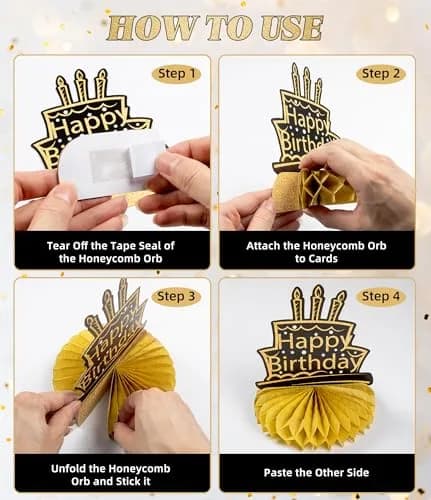 MDCGFOD 70th Birthday Decoration Pack for Men Women | Black & Gold Honeycomb Table Decor thumbnail 7