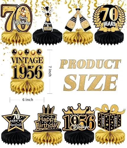 MDCGFOD 70th Birthday Decoration Pack for Men Women | Black & Gold Honeycomb Table Decor thumbnail 2