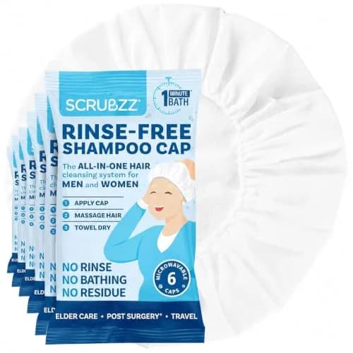 Scrubzz Rinse-Free Shampoo Caps No Rinse for Elderly & Bedridden, 6 Pack | Waterless Hair Wash Solution thumbnail 1