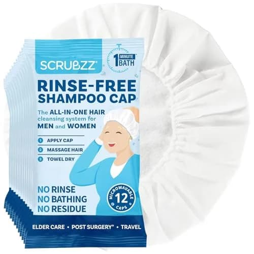 Scrubzz Rinse-Free Shampoo Caps 12 Pack | Waterless Hair Wash for Elderly & Bedridden thumbnail 1