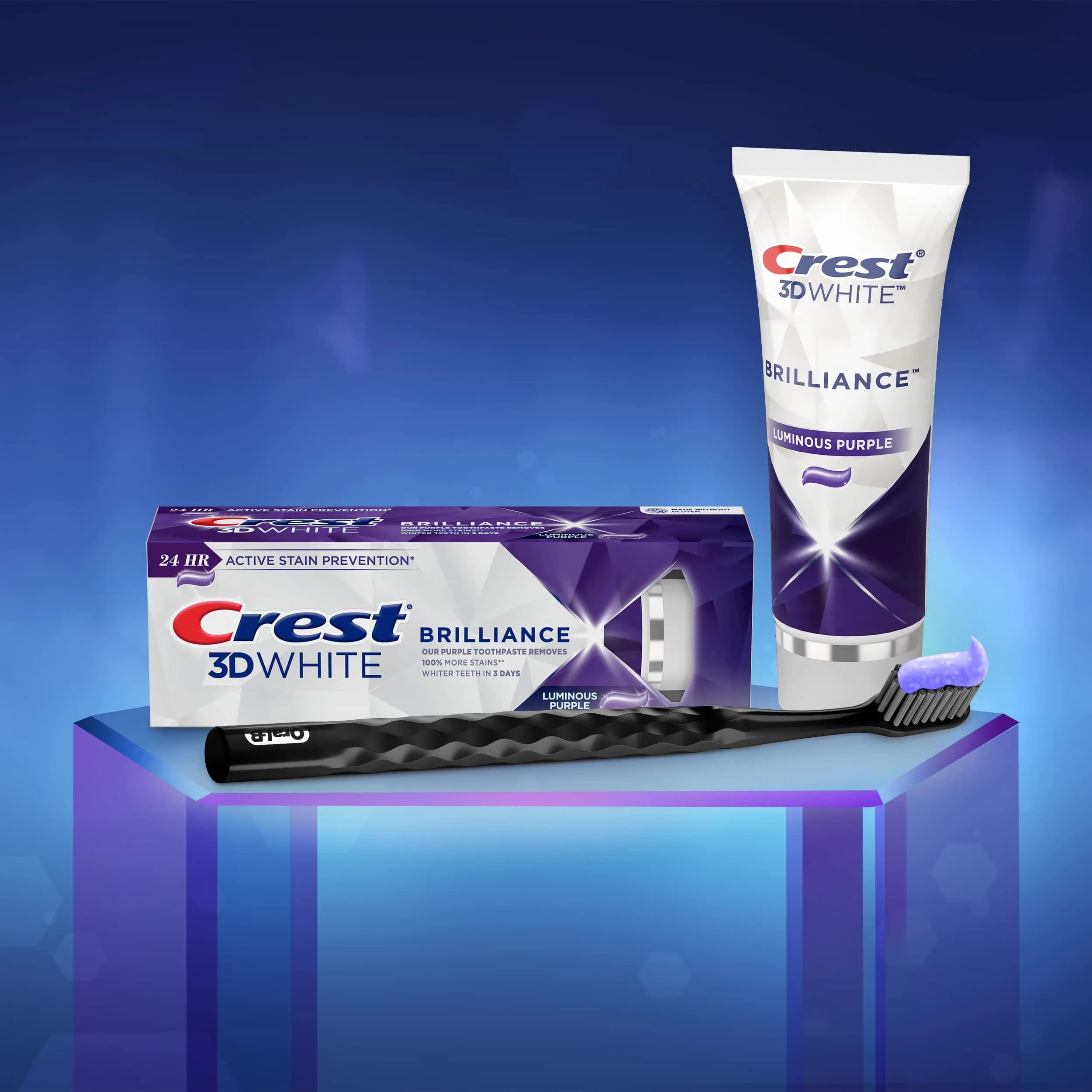Crest 3D White Brilliance Purple Toothpaste 10.5 oz (3.5 oz Tubes) | 100% More Surface Stain Removal - view 9