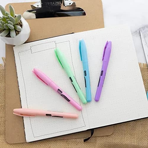BAZIC PRODUCTS Pen Style Highlighters, Chisel Tip, Clip, 5 Count | Assorted Pastel Colors for Study & Office thumbnail 2