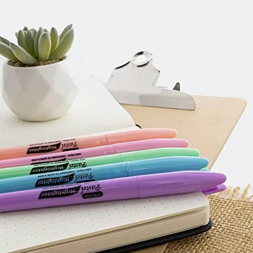 BAZIC PRODUCTS Pen Style Highlighters, Chisel Tip, Clip, 5 Count | Assorted Pastel Colors for Study & Office thumbnail 4
