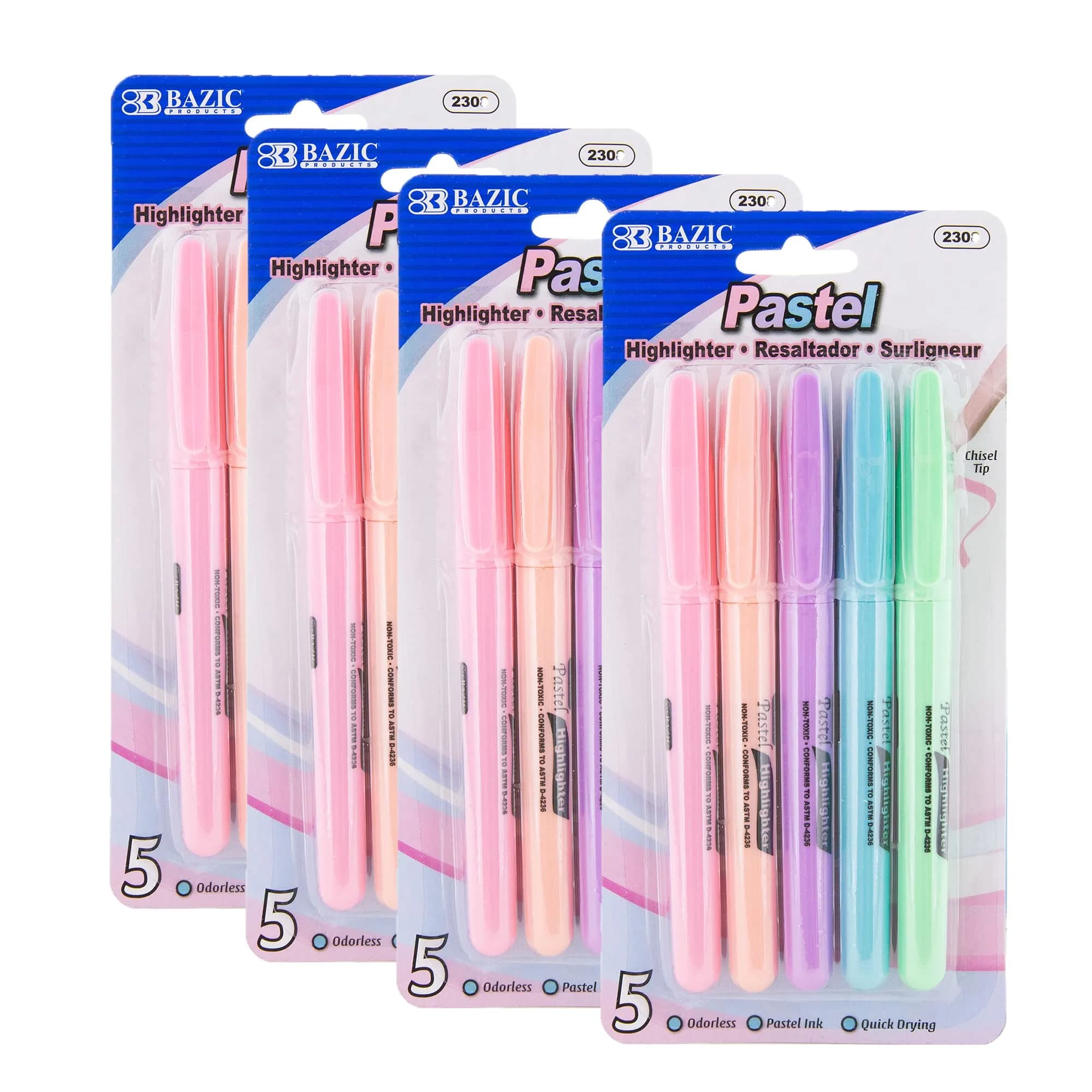 BAZIC PRODUCTS Yellow Pen Style Highlighters 5 Ct | Chisel Tip, Fluorescent Yellow, Pen-Style, Bulk Pack