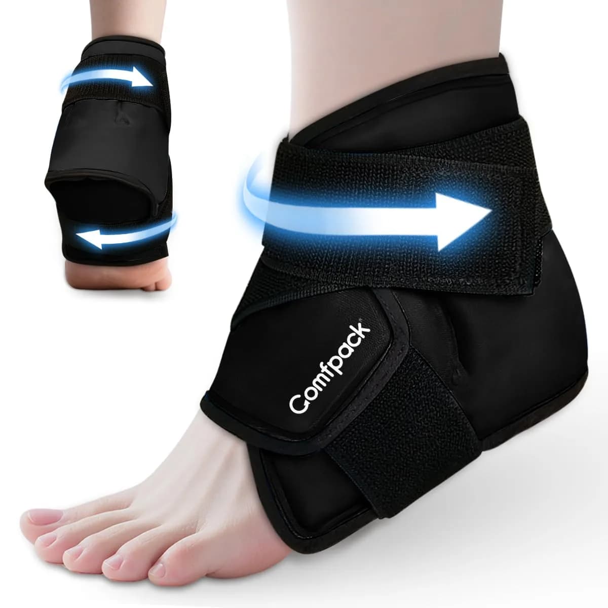 Comfpack Black Heel & Ankle Ice Pack Wrap for Plantar Fasciitis Relief - main product image