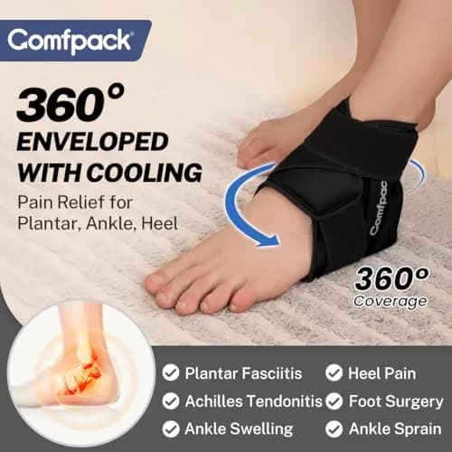 Comfpack Ankle Ice Pack Wrap for Swelling & Pain Relief | Black, One Size thumbnail 2