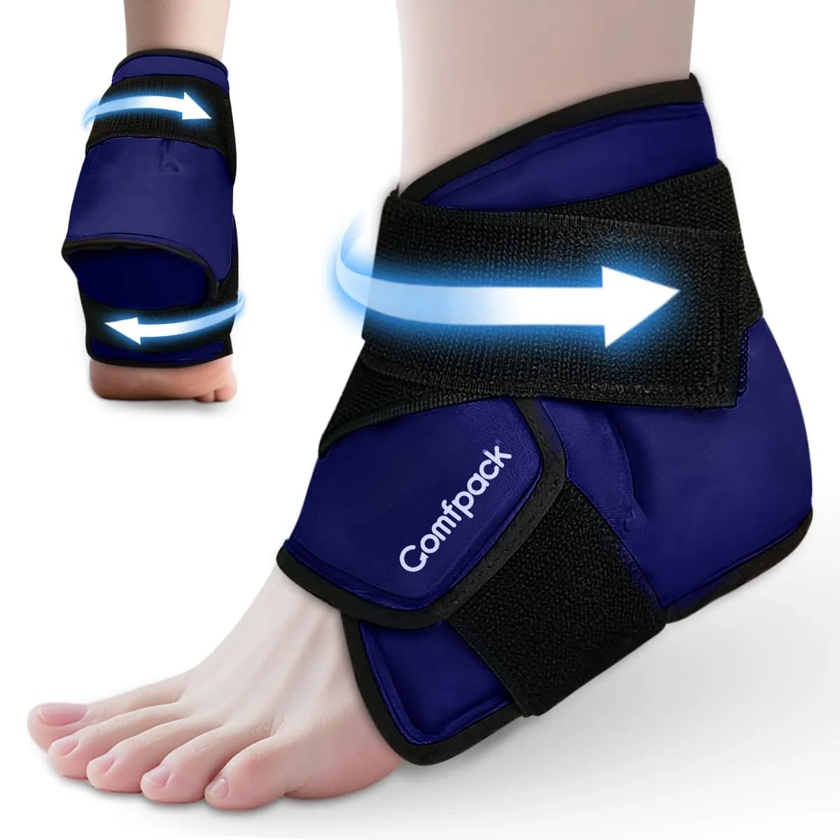 Comfpack Dark Blue Heel Ice Pack Wrap for Plantar Fasciitis Relief & Ankle Swelling - main product image