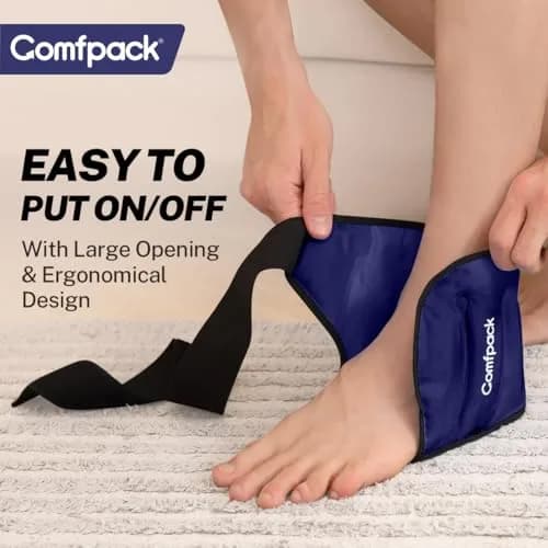 Comfpack Ankle Ice Pack Wrap with Strap for Swelling & Pain Relief, Plantar Fasciitis, Achilles Tendonitis, Foot Pain, Navy (1 Count, Gel Pack) thumbnail 4