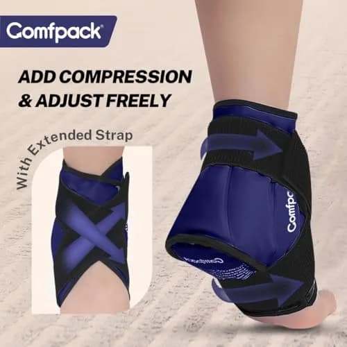 Comfpack Ankle Ice Pack Wrap with Strap for Swelling & Pain Relief, Plantar Fasciitis, Achilles Tendonitis, Foot Pain, Navy (1 Count, Gel Pack) thumbnail 5