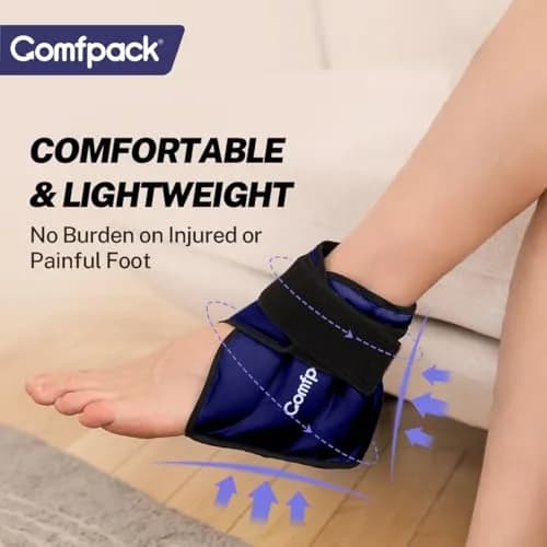 Comfpack Ankle Ice Pack Wrap with Strap for Swelling & Pain Relief, Plantar Fasciitis, Achilles Tendonitis, Foot Pain, Navy (1 Count, Gel Pack) thumbnail 6