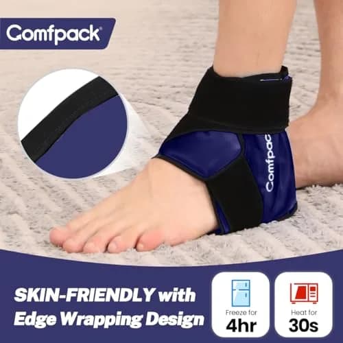 Comfpack Ankle Ice Pack Wrap with Strap for Swelling & Pain Relief, Plantar Fasciitis, Achilles Tendonitis, Foot Pain, Navy (1 Count, Gel Pack) thumbnail 7