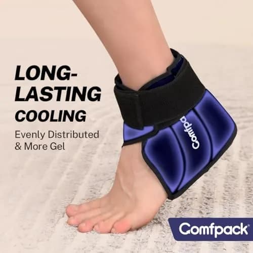 Comfpack Ankle Ice Pack Wrap with Strap for Swelling & Pain Relief, Plantar Fasciitis, Achilles Tendonitis, Foot Pain, Navy (1 Count, Gel Pack) thumbnail 3