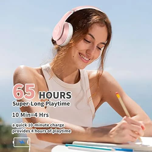 Uliptz Bluetooth Headphones Over Ear, Wireless HiFi Stereo Foldable Headset with 65H Playtime & 6 EQ Modes | Rose Gold thumbnail 5