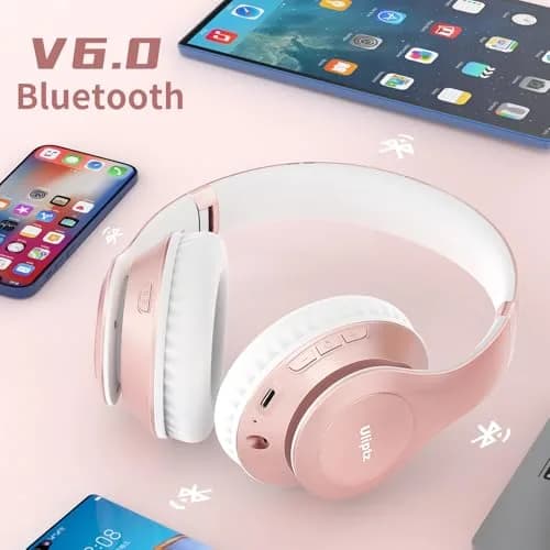 Uliptz Bluetooth Headphones Over Ear, Wireless HiFi Stereo Foldable Headset with 65H Playtime & 6 EQ Modes | Rose Gold thumbnail 3