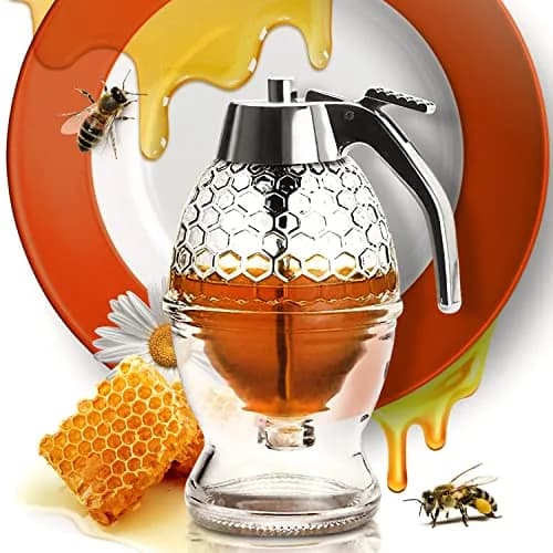 CLEVLI Glass Honey Dispenser 236ml (8 Oz) with Stand | No Drip, Easy Pour Honey Pot thumbnail 1