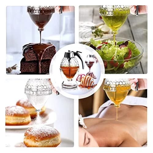 CLEVLI Glass Honey Dispenser 236ml (8 Oz) with Stand | No Drip, Easy Pour Honey Pot thumbnail 6