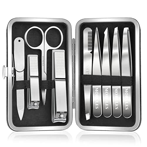 MORGLES Tweezers Set for Men 9 Pcs Nail Clipper Kit with Case for Grooming | Stainless Steel, Travel-Ready thumbnail 1