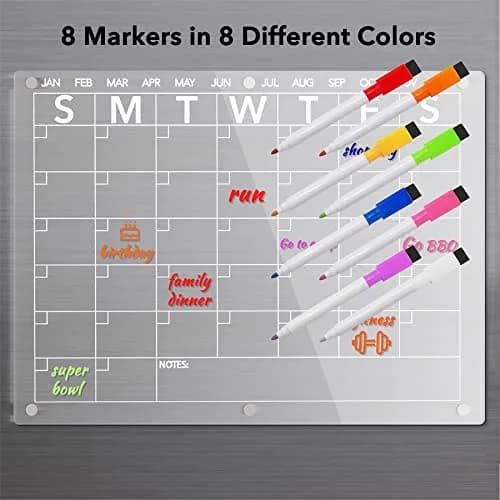 Neatsure Acrylic Magnetic Dry Erase Board Calendar for Fridge 38cm x 28cm (15"x11") | Clear Monthly Planner with 8 Markers thumbnail 4