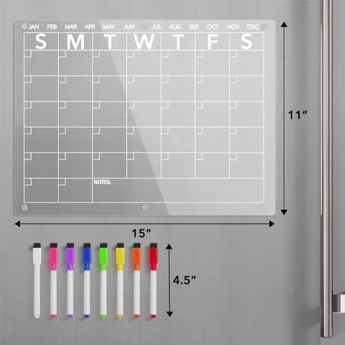 Neatsure Acrylic Magnetic Dry Erase Board Calendar for Fridge 38cm x 28cm (15"x11") | Clear Monthly Planner with 8 Markers thumbnail 5