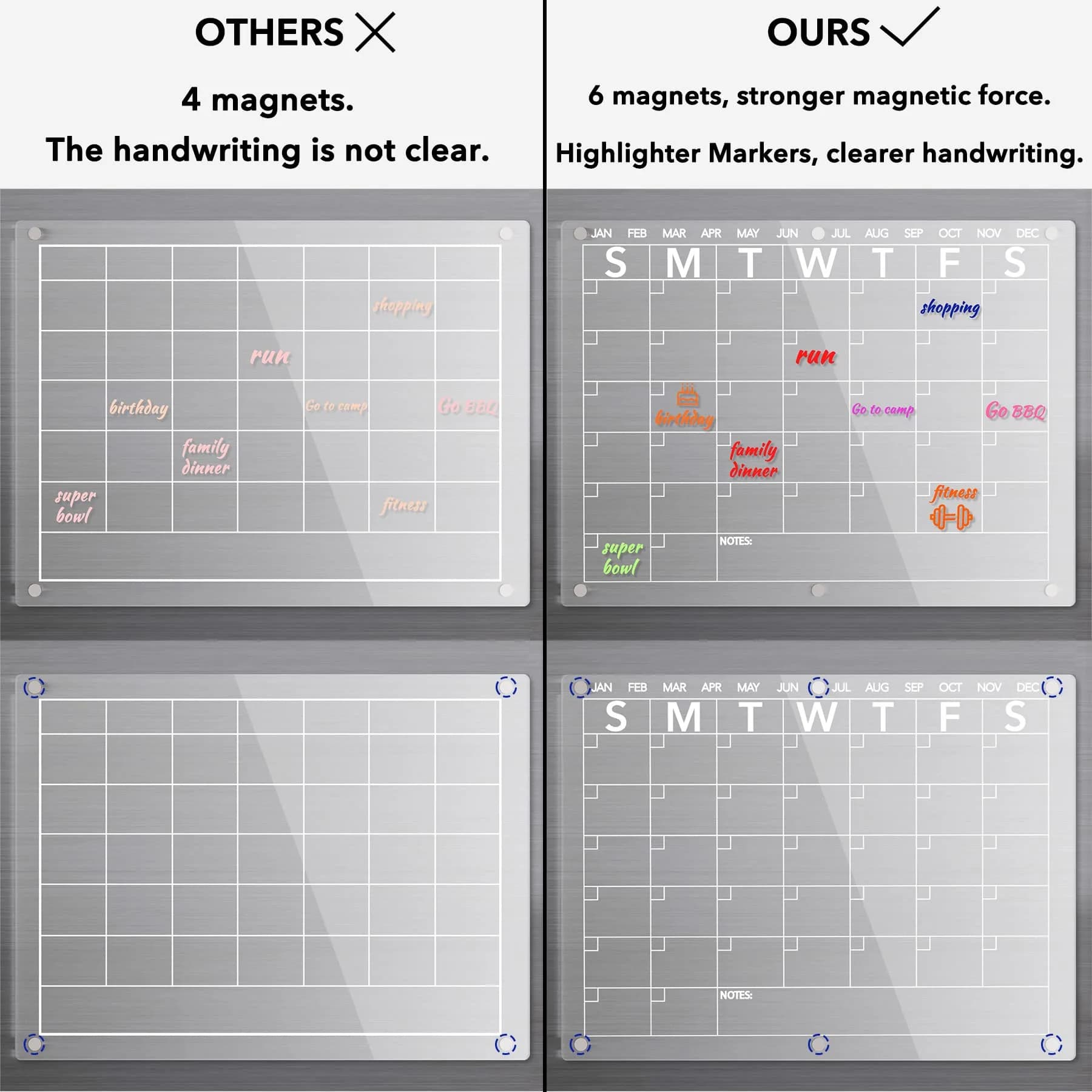 Neatsure Clear Acrylic Magnetic Dry Erase Board Calendar for Fridge, 15"x11" | Organize Your Life - view 3