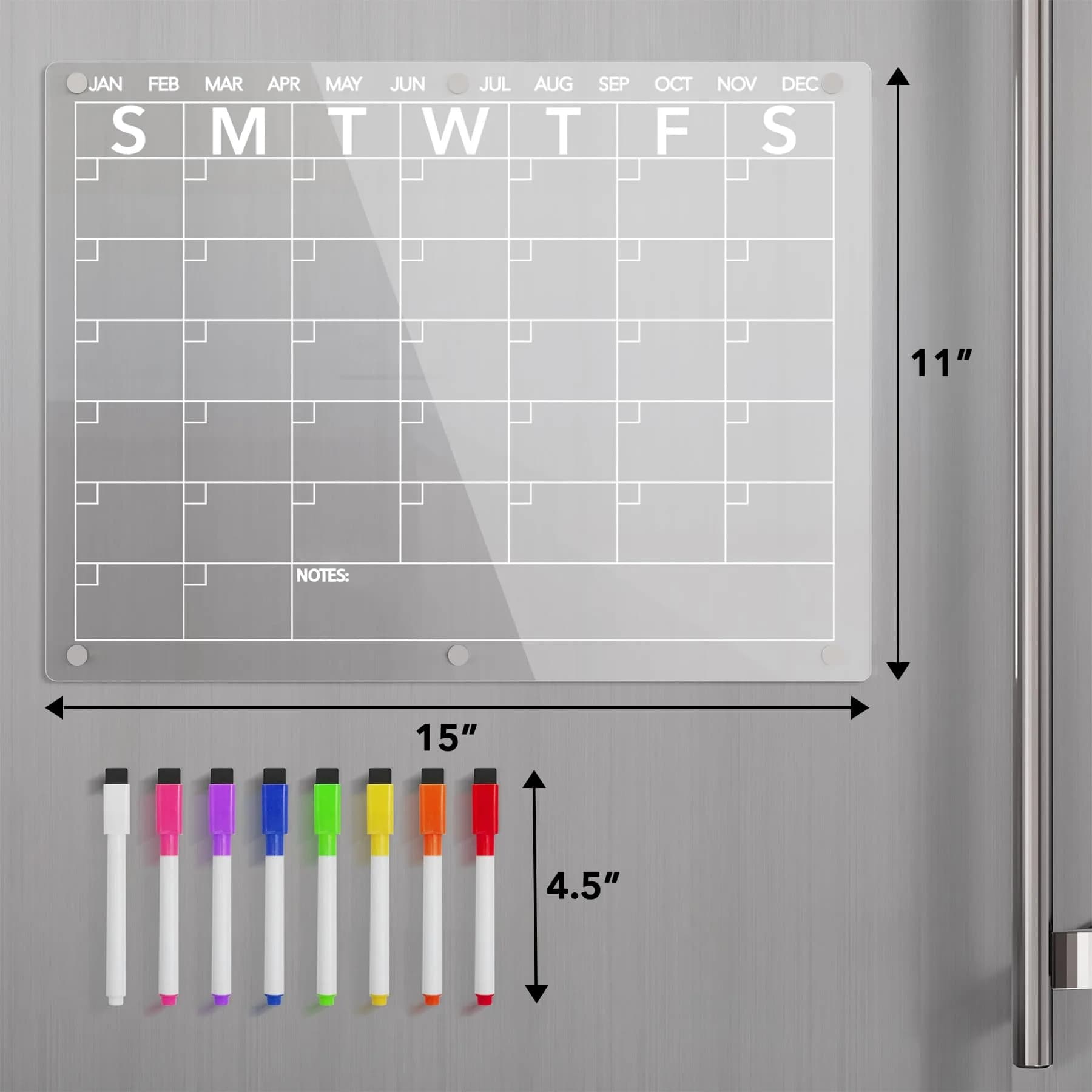 Neatsure Clear Acrylic Magnetic Dry Erase Board Calendar for Fridge, 15"x11" | Organize Your Life - view 5