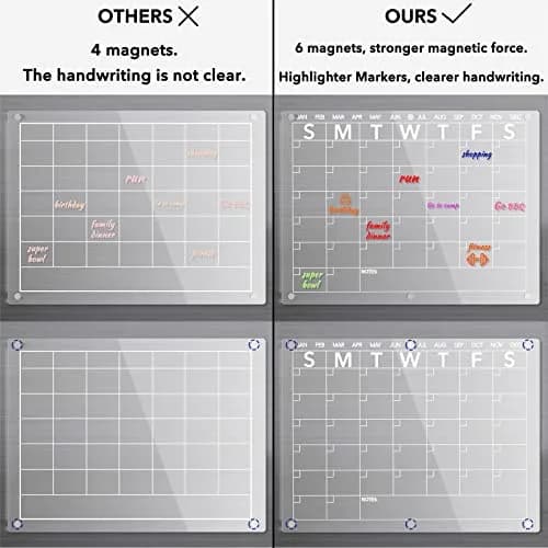 Neatsure Acrylic Magnetic Dry Erase Board Calendar for Fridge 38cm x 28cm (15"x11") | Clear Monthly Planner with 8 Markers thumbnail 3