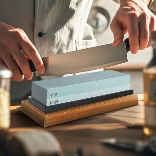 Lrker 4-Side Whetstone Sharpener Set 400/1000/3000/8000 Grit with Bamboo Base & Cut Resistant Gloves thumbnail 4