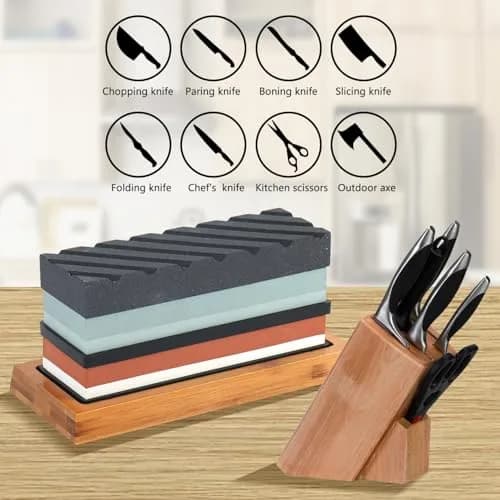 Lrker 4-Side Whetstone Sharpener Set 400/1000/3000/8000 Grit with Bamboo Base & Cut Resistant Gloves thumbnail 7