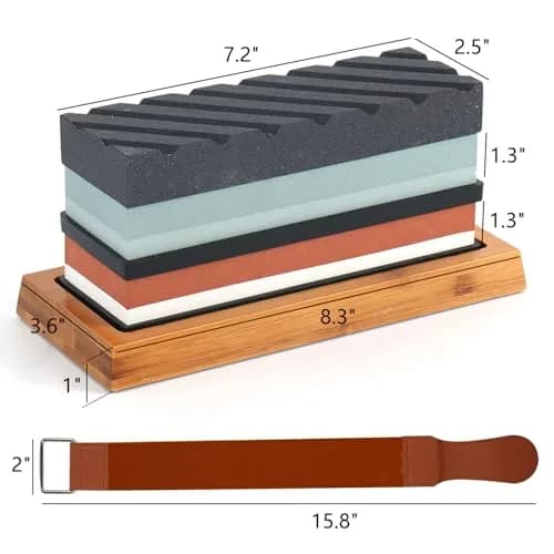 Lrker 4-Side Whetstone Sharpener Set 400/1000/3000/8000 Grit with Bamboo Base & Cut Resistant Gloves thumbnail 3