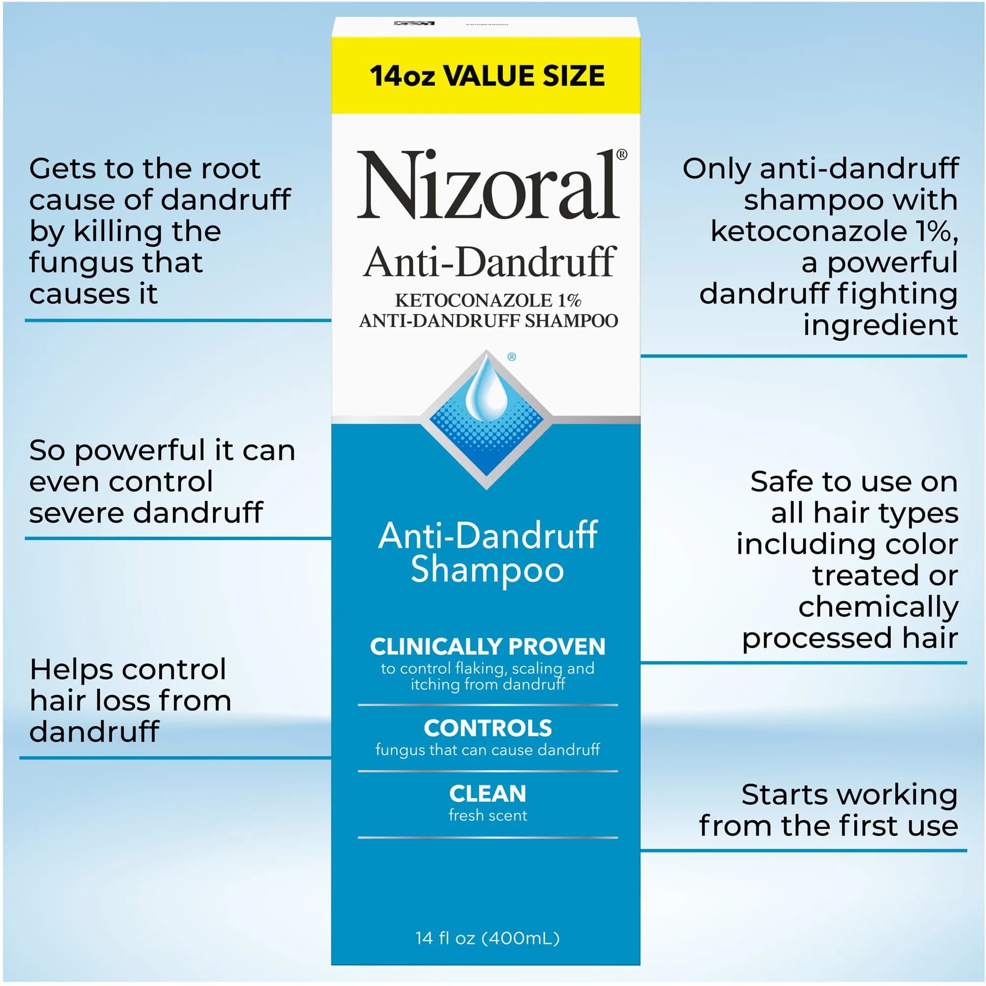 Nizoral Anti-Dandruff Shampoo with 1% Ketoconazole, Fresh Scent, 414ml (14 Fl Oz) | Controls Scalp Fungus - view 4