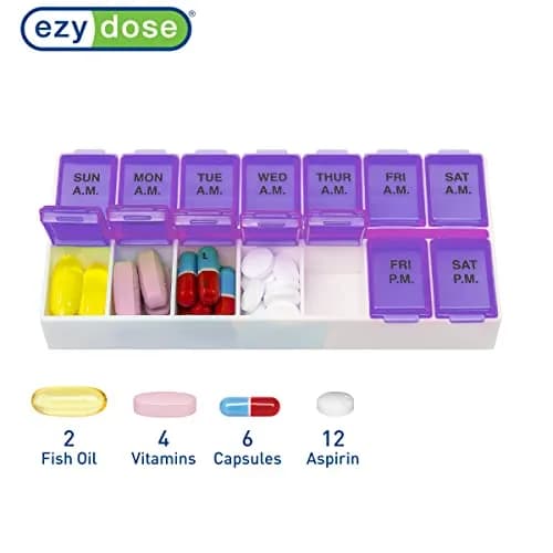 Ezy Dose Weekly AM/PM Pill Organizer Medium Medicine Case Purple | 14 Compartments thumbnail 3