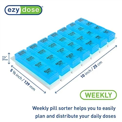 EZY DOSE Pop-Out Daily 7-Day Pill Organizer, Blue, Large | 4 Doses/Day, Removable Compartments, 10 x 5.5 x 1.25 inches thumbnail 2