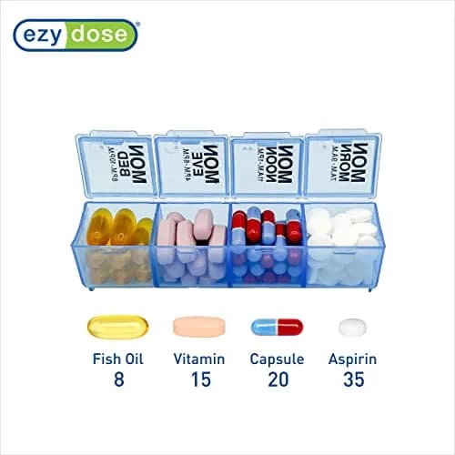 EZY DOSE Pop-Out Daily 7-Day Pill Organizer, Blue, Large | 4 Doses/Day, Removable Compartments, 10 x 5.5 x 1.25 inches thumbnail 3