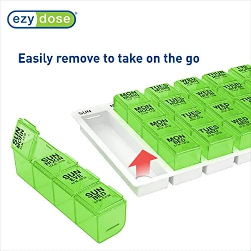 EZY DOSE Pop-Out Daily 7-Day Pill Organizer, Green, Large | 4 Doses/Day, 28 Compartments thumbnail 4