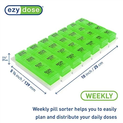 EZY DOSE Pop-Out Daily 7-Day Pill Organizer, Green, Large | 4 Doses/Day, 28 Compartments thumbnail 2