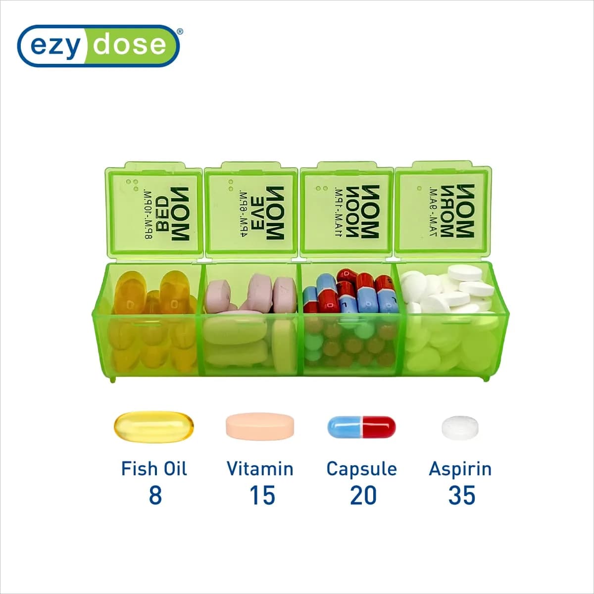 EZY DOSE Pop-Out Daily 7-Day Pill Organizer, Green, Large | 4 Doses/Day, 28 Compartments - view 3