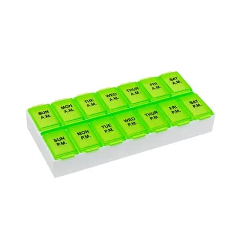 EZY DOSE Weekly AM/PM Pill Organizer Medium Medicine Case Green | 14 Compartments thumbnail 1
