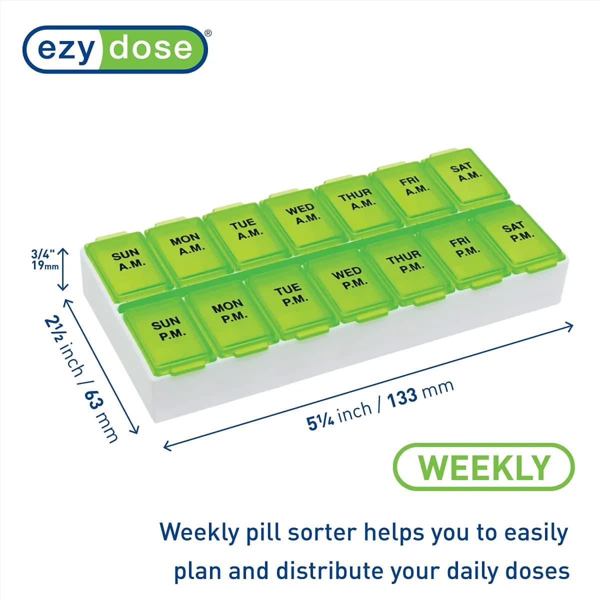 EZY DOSE Weekly AM/PM Pill Organizer Medium Medicine Case Green | 14 Compartments - view 2